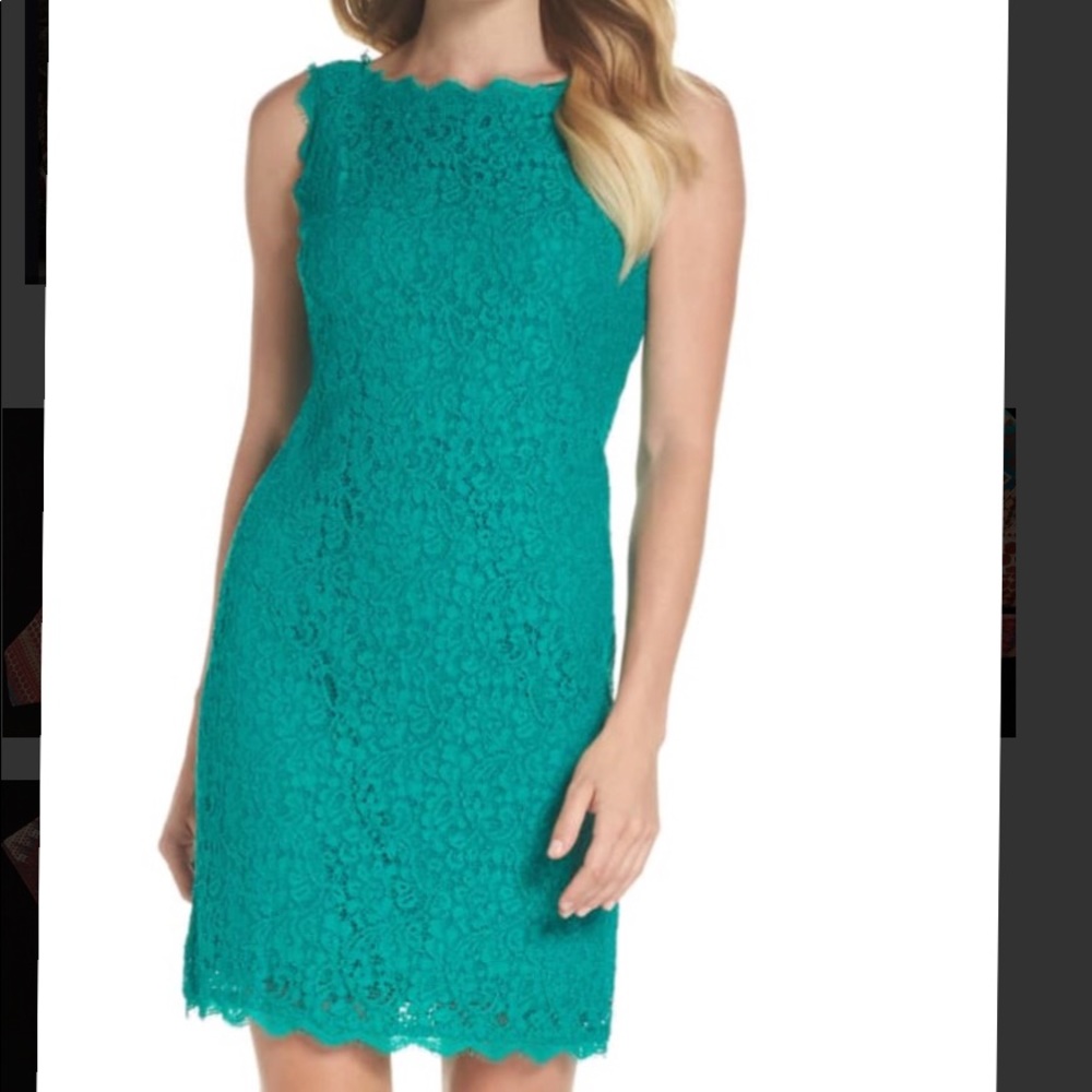 Adrianna Papell Boatneck Lace Sheath Dress